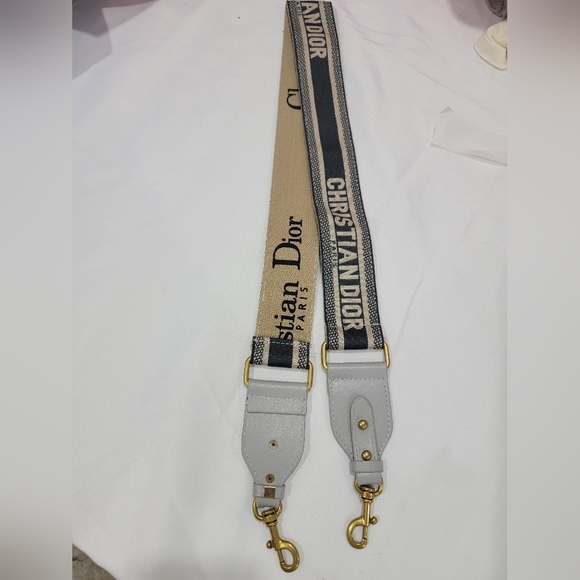 PRISTINE Christian Dior Adjustable Embroidered Strap - Gray/Beige - 163.6g